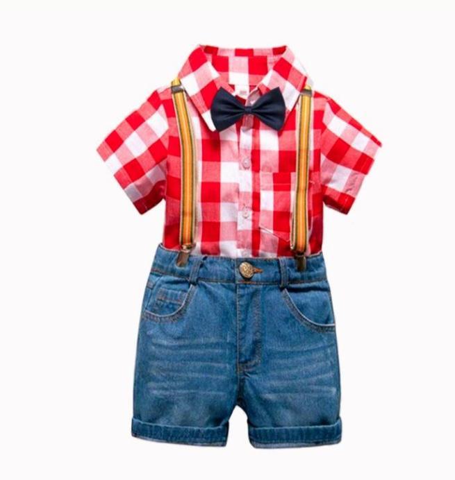 Plaid shirt and denim shorts set Thomas