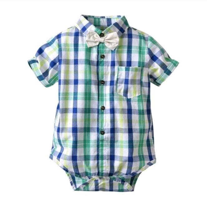 Green plaid suspender set Luca