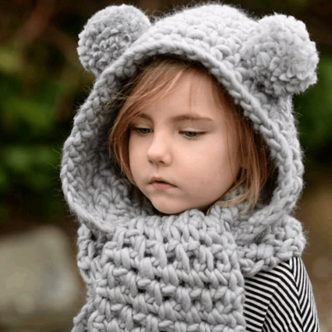 Girl's hooded pompom scarf