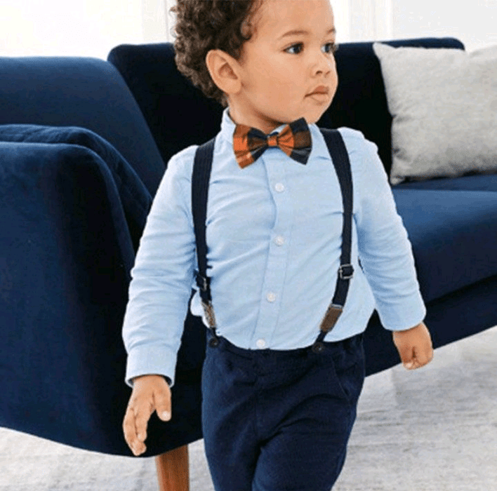 kid's dress shirt and pants suspender bowtie set Lucas