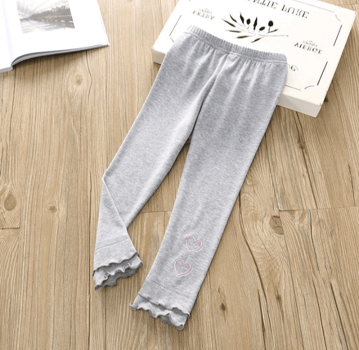 Girls heart embroidered ruffle leggings