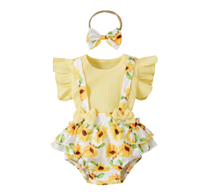 Floral suspender skirt & top set with headband