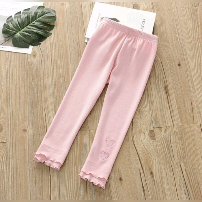 Girls heart embroidered ruffle leggings