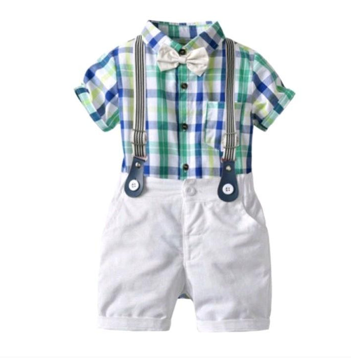Green plaid suspender set Luca