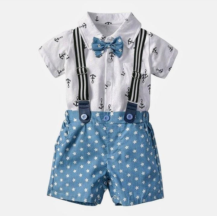 Blue cotton pattern shirt & bow tie shorts set Noah