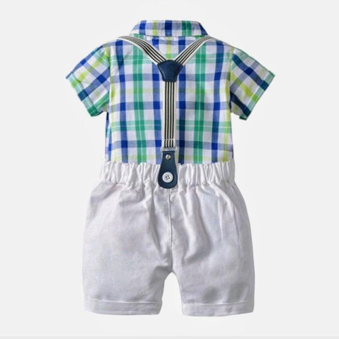 Green plaid suspender set Luca