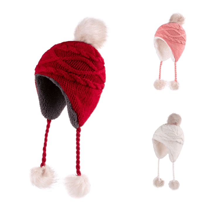Kid's knitted pompom ear warmer hat buy 1 get 2 free min 3 order (discount applied at checkout)