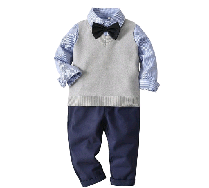 Boys cotton knit vest and pants set w/ bowtie Micah