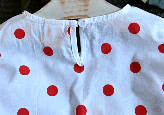polka dot ruffle sleeved top & suspender skirt set