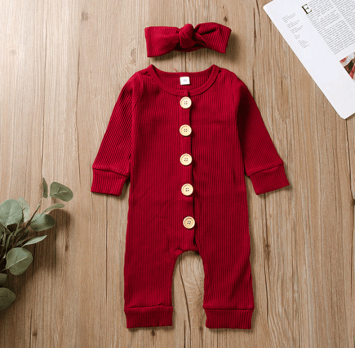 Knitted solid basics jumpsuit and headband