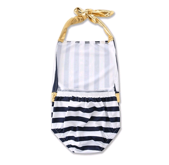 Nautical striped one - piece halter swimsuit w/ headband