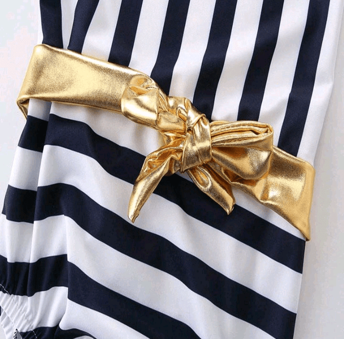 Nautical striped one - piece halter swimsuit w/ headband