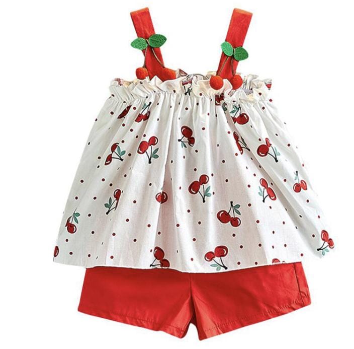 little Girl's cute cherry print top & shorts set Sherri