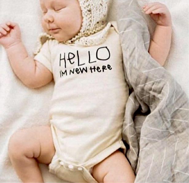 New here greeting baby onesie